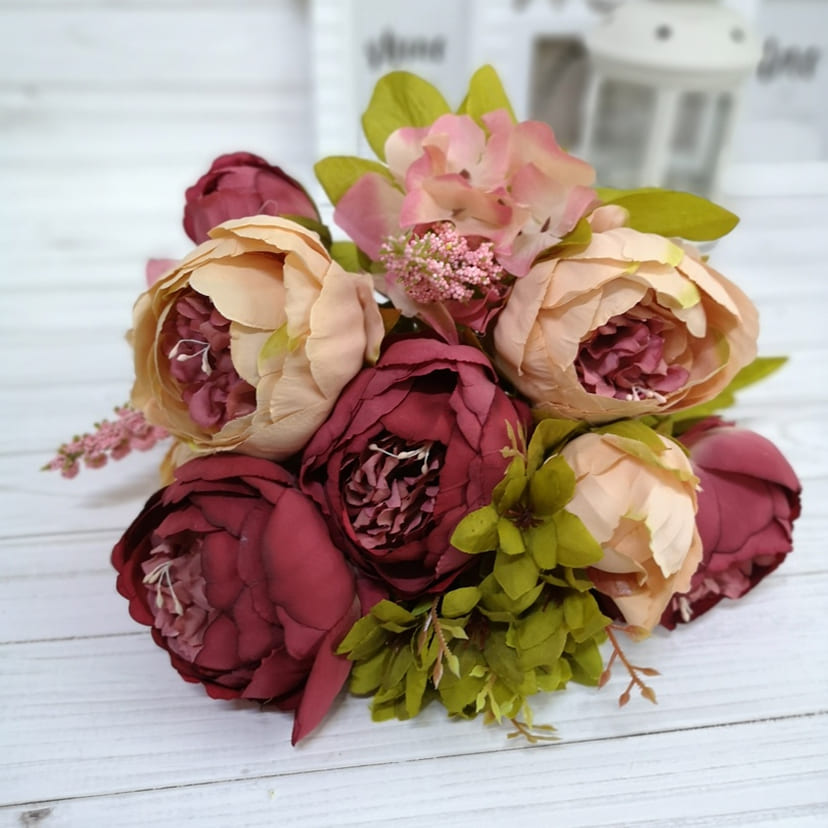 Искусственные цветы в Череповце | Цветы искусственные «Пионы», персиково-малиновые, букет