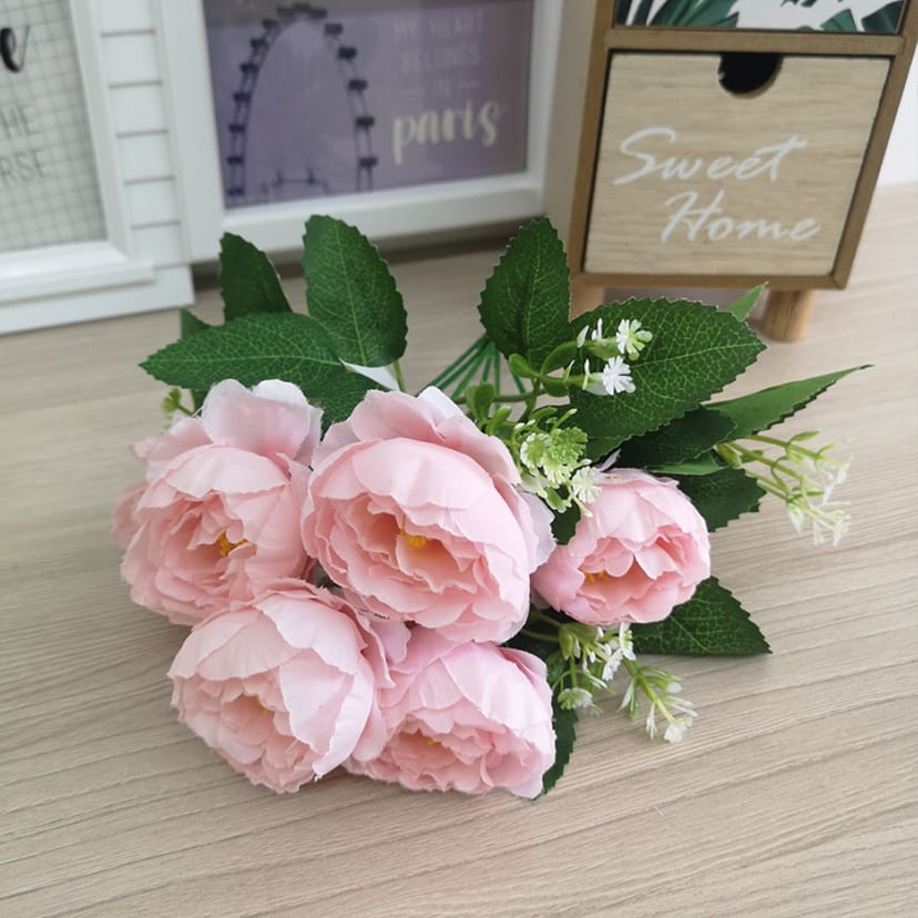 Искусственные цветы в Череповце | Цветы искусственные «Минипиончики с гипсофилой», нежно-розовые, букет