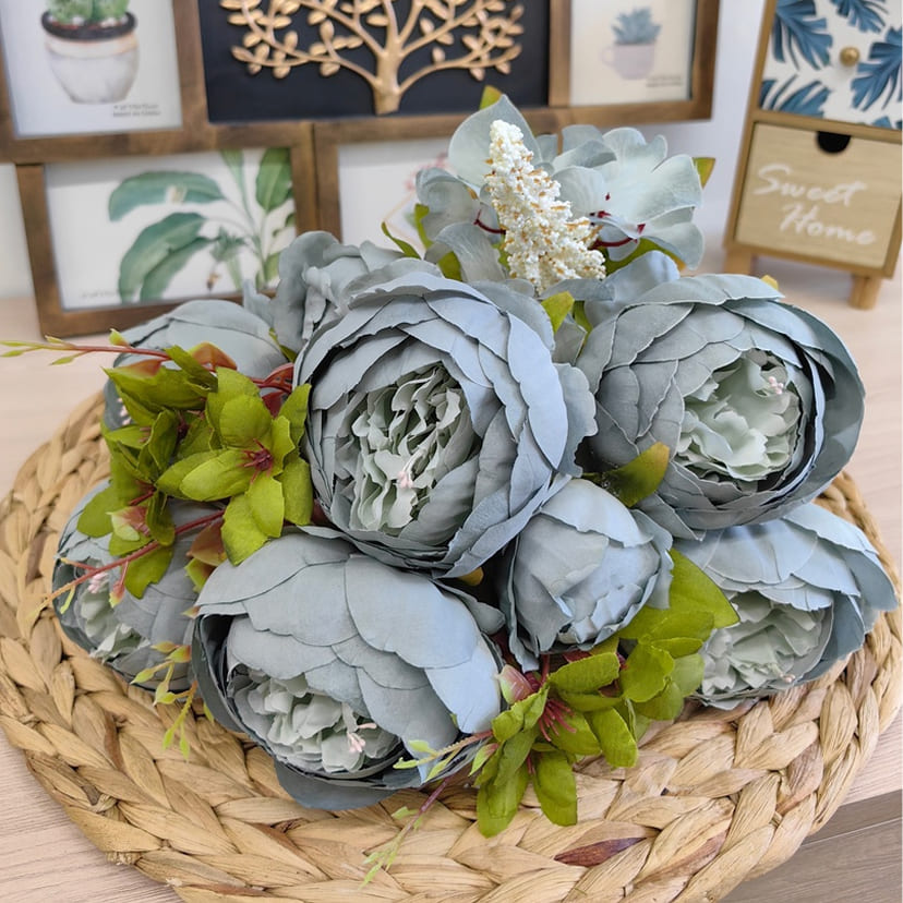 Искусственные цветы в Череповце | Цветы искусственные «Пионы», серо-голубые, букет